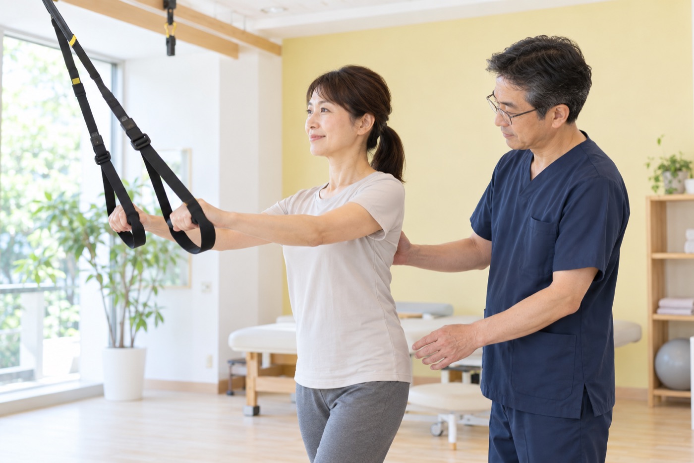 施術者が見守る中でトレーニングする様子